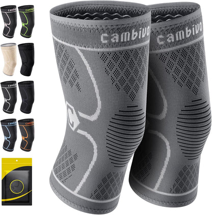 2 Pack Knee Braces for Women & Men, Knee Compression Sleeves for Knee Pain Relief, Knee Support with Non-Slip Silicone, Breathable, for Running, Workout, Weightlifting & Daily Use, Arthritis Support (Black, Medium)