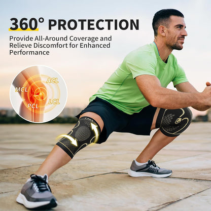 2 Pack Knee Braces for Women & Men, Knee Compression Sleeves for Knee Pain Relief, Knee Support with Non-Slip Silicone, Breathable, for Running, Workout, Weightlifting & Daily Use, Arthritis Support (Black, Medium)