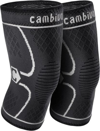 2 Pack Knee Braces for Women & Men, Knee Compression Sleeves for Knee Pain Relief, Knee Support with Non-Slip Silicone, Breathable, for Running, Workout, Weightlifting & Daily Use, Arthritis Support (Black, Medium)