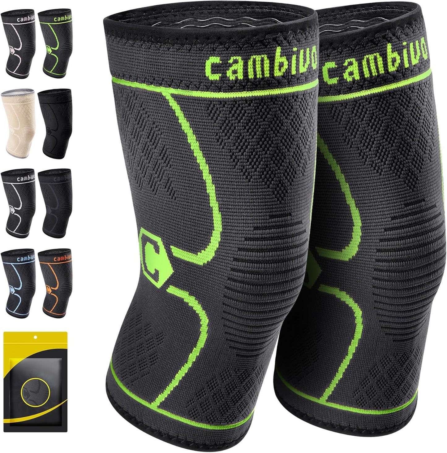 2 Pack Knee Braces for Women & Men, Knee Compression Sleeves for Knee Pain Relief, Knee Support with Non-Slip Silicone, Breathable, for Running, Workout, Weightlifting & Daily Use, Arthritis Support (Black, Medium)
