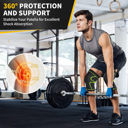 2 Pack Knee Braces for Women & Men, Knee Compression Sleeves for Knee Pain Relief, Knee Support with Non-Slip Silicone, Breathable, for Running, Workout, Weightlifting & Daily Use, Arthritis Support (Black, Medium)