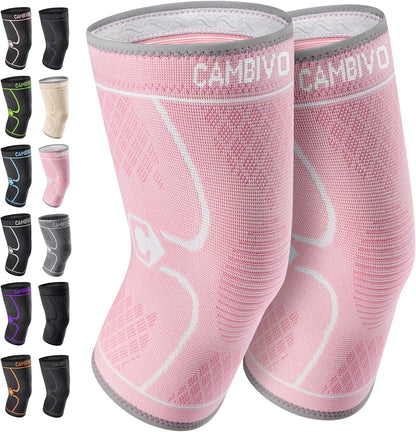 2 Pack Knee Braces for Women & Men, Knee Compression Sleeves for Knee Pain Relief, Knee Support with Non-Slip Silicone, Breathable, for Running, Workout, Weightlifting & Daily Use, Arthritis Support (Black, Medium)