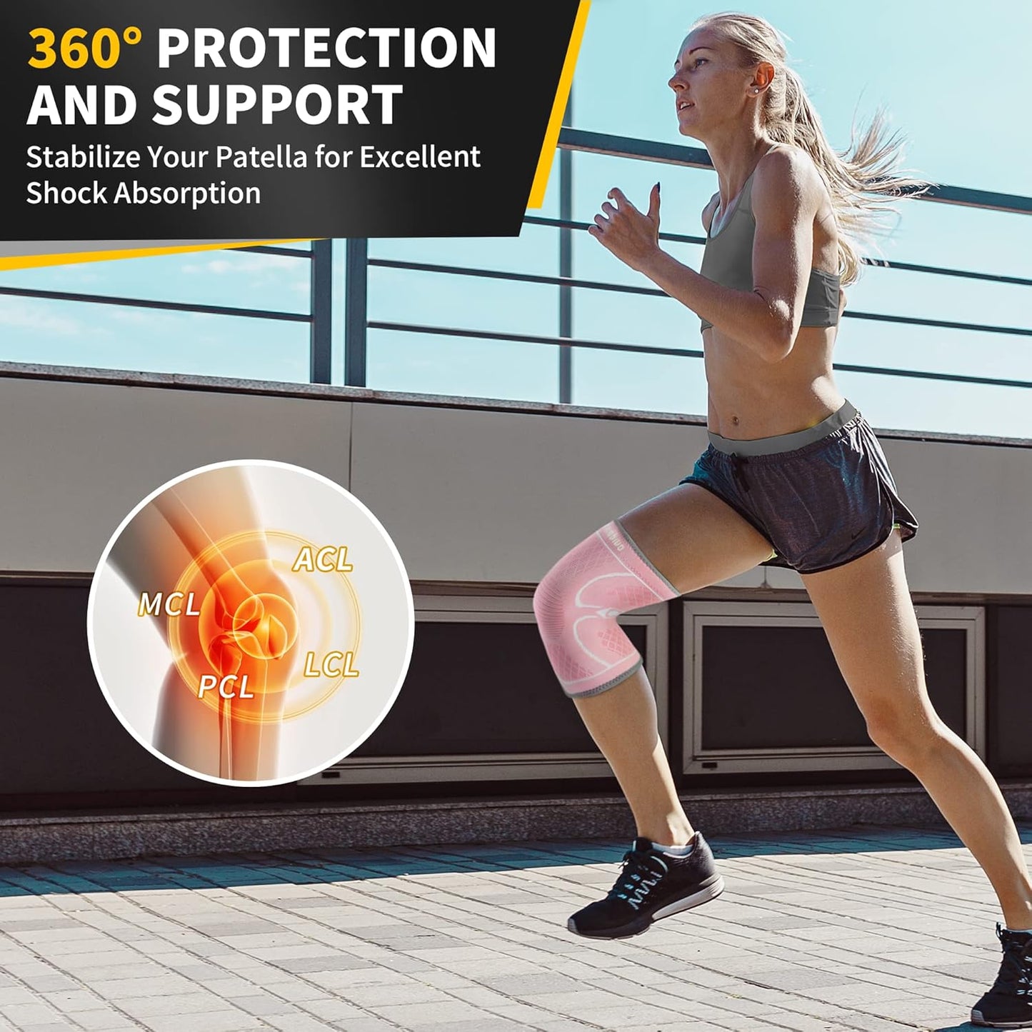 2 Pack Knee Braces for Women & Men, Knee Compression Sleeves for Knee Pain Relief, Knee Support with Non-Slip Silicone, Breathable, for Running, Workout, Weightlifting & Daily Use, Arthritis Support (Black, Medium)