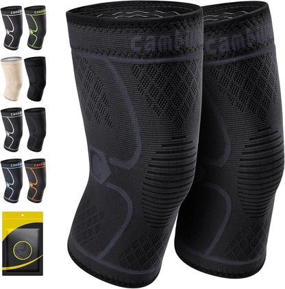 2 Pack Knee Braces for Women & Men, Knee Compression Sleeves for Knee Pain Relief, Knee Support with Non-Slip Silicone, Breathable, for Running, Workout, Weightlifting & Daily Use, Arthritis Support (Black, Medium)