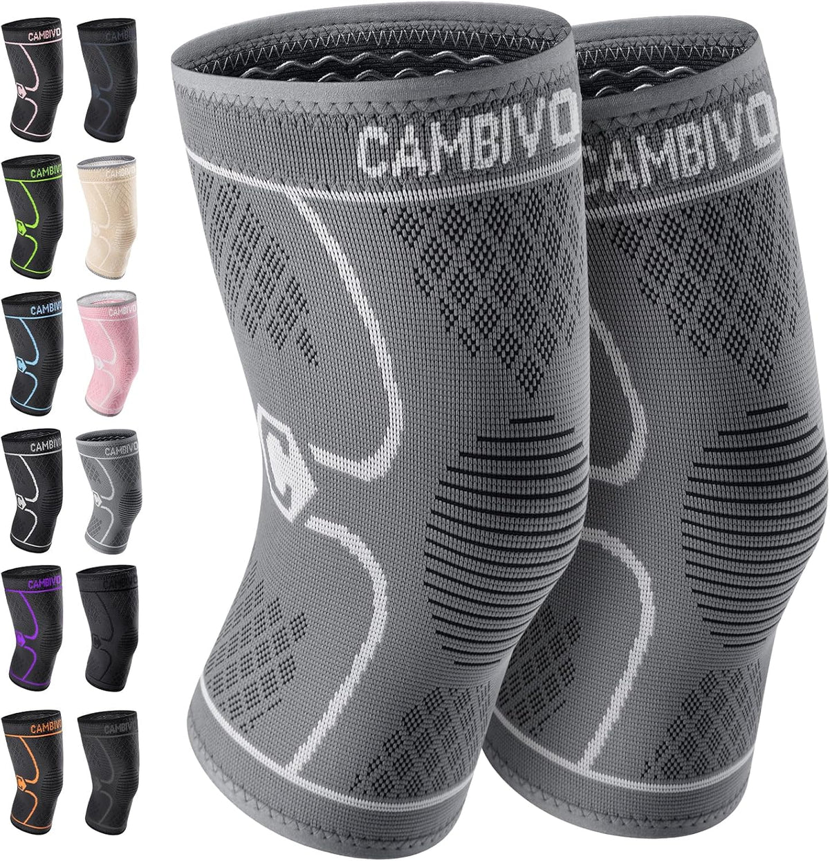 2 Pack Knee Braces for Women & Men, Knee Compression Sleeves for Knee Pain Relief, Knee Support with Non-Slip Silicone, Breathable, for Running, Workout, Weightlifting & Daily Use, Arthritis Support (Black, Medium)