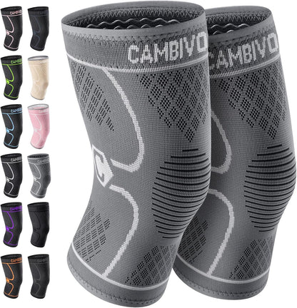 2 Pack Knee Braces for Women & Men, Knee Compression Sleeves for Knee Pain Relief, Knee Support with Non-Slip Silicone, Breathable, for Running, Workout, Weightlifting & Daily Use, Arthritis Support (Black, Medium)
