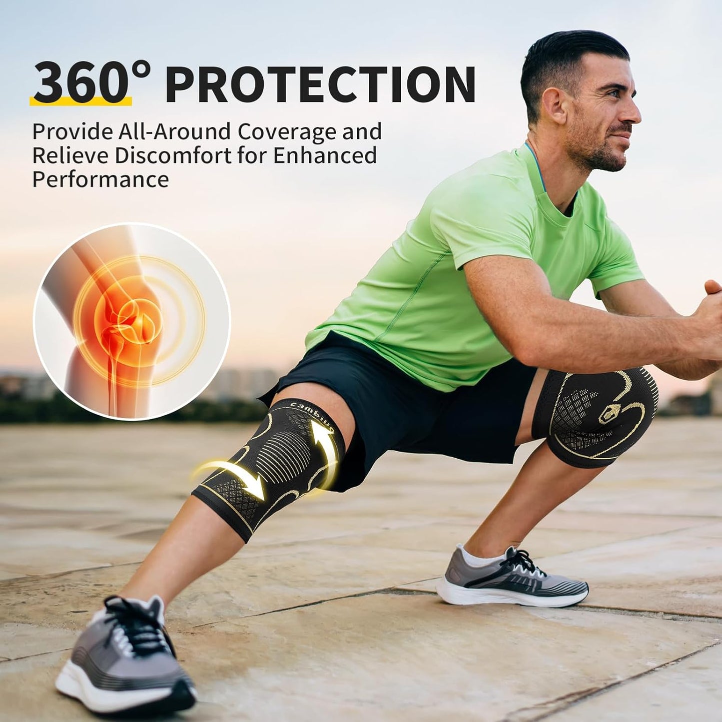 2 Pack Knee Braces for Women & Men, Knee Compression Sleeves for Knee Pain Relief, Knee Support with Non-Slip Silicone, Breathable, for Running, Workout, Weightlifting & Daily Use, Arthritis Support (Black, Medium)