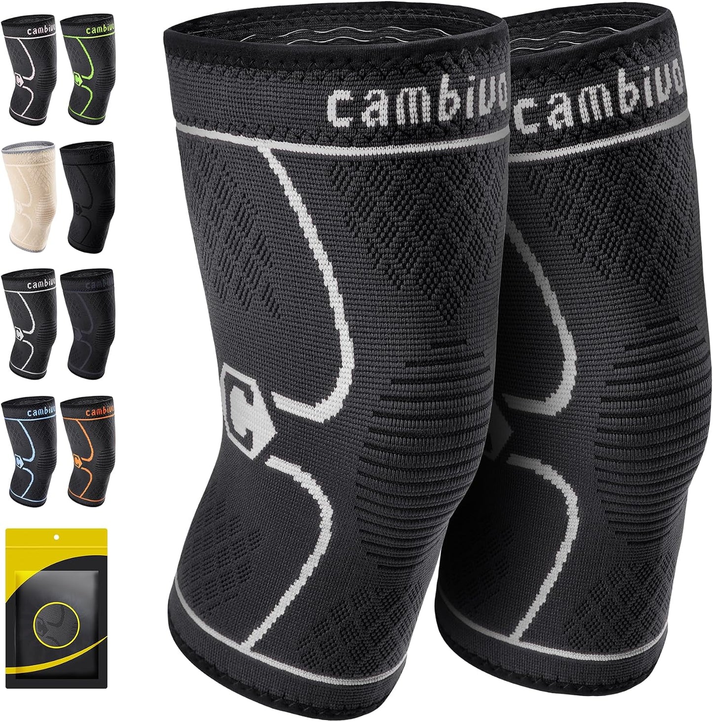 2 Pack Knee Braces for Women & Men, Knee Compression Sleeves for Knee Pain Relief, Knee Support with Non-Slip Silicone, Breathable, for Running, Workout, Weightlifting & Daily Use, Arthritis Support (Black, Medium)