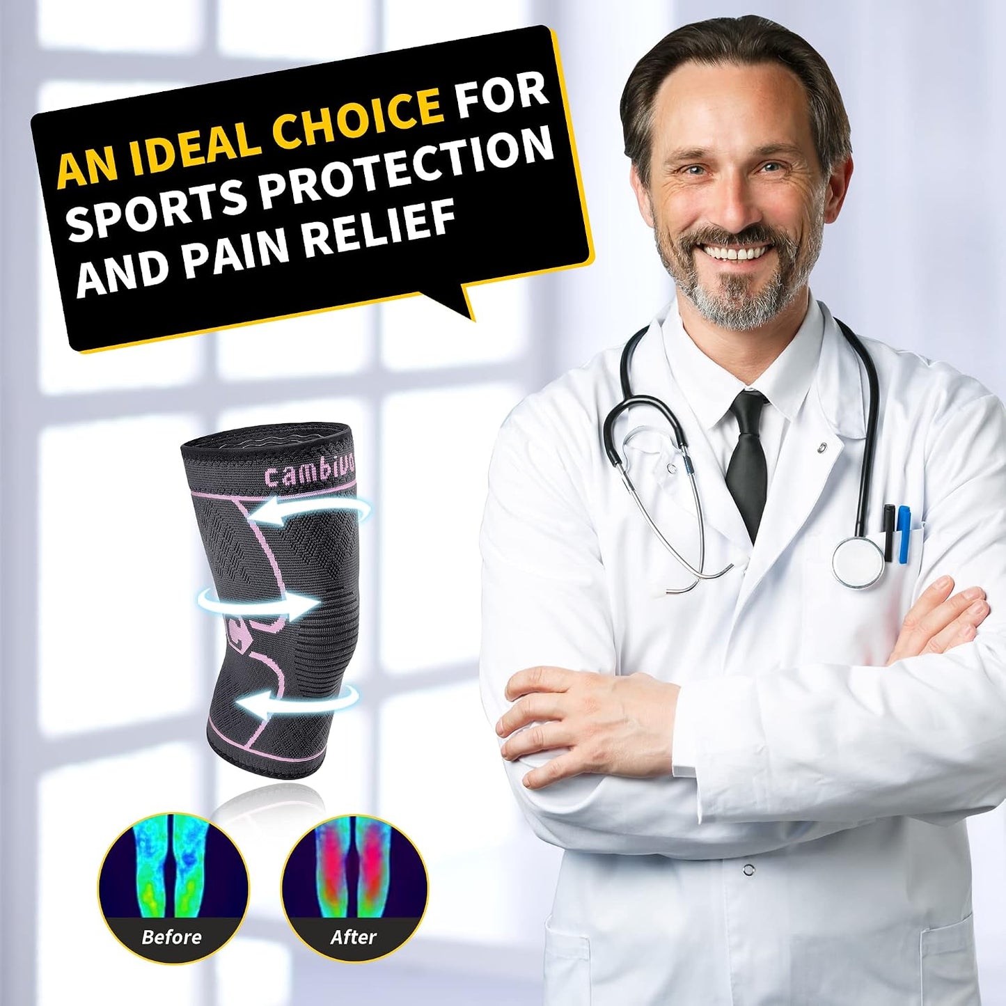 2 Pack Knee Braces for Women & Men, Knee Compression Sleeves for Knee Pain Relief, Knee Support with Non-Slip Silicone, Breathable, for Running, Workout, Weightlifting & Daily Use, Arthritis Support (Black, Medium)