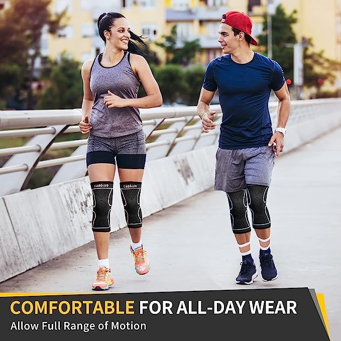 2 Pack Knee Braces for Women & Men, Knee Compression Sleeves for Knee Pain Relief, Knee Support with Non-Slip Silicone, Breathable, for Running, Workout, Weightlifting & Daily Use, Arthritis Support (Black, Medium)