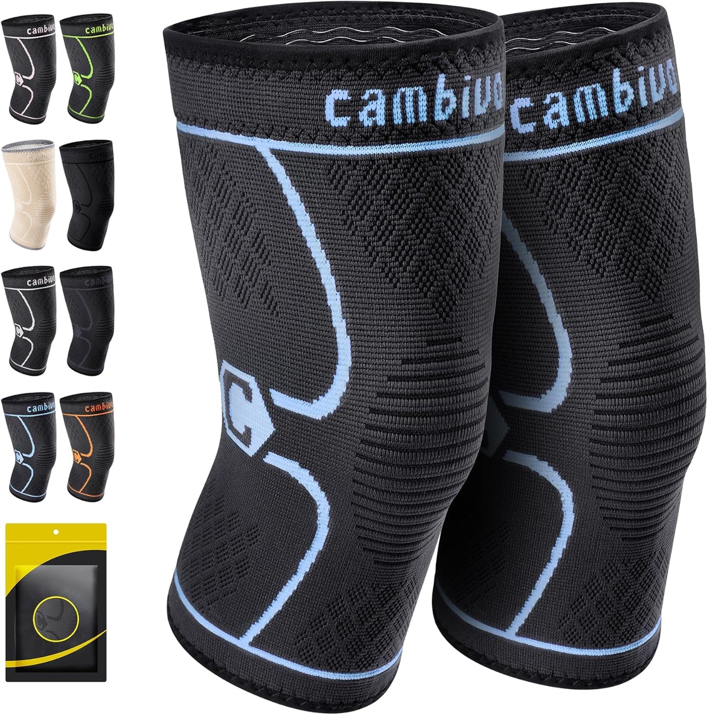 2 Pack Knee Braces for Women & Men, Knee Compression Sleeves for Knee Pain Relief, Knee Support with Non-Slip Silicone, Breathable, for Running, Workout, Weightlifting & Daily Use, Arthritis Support (Black, Medium)