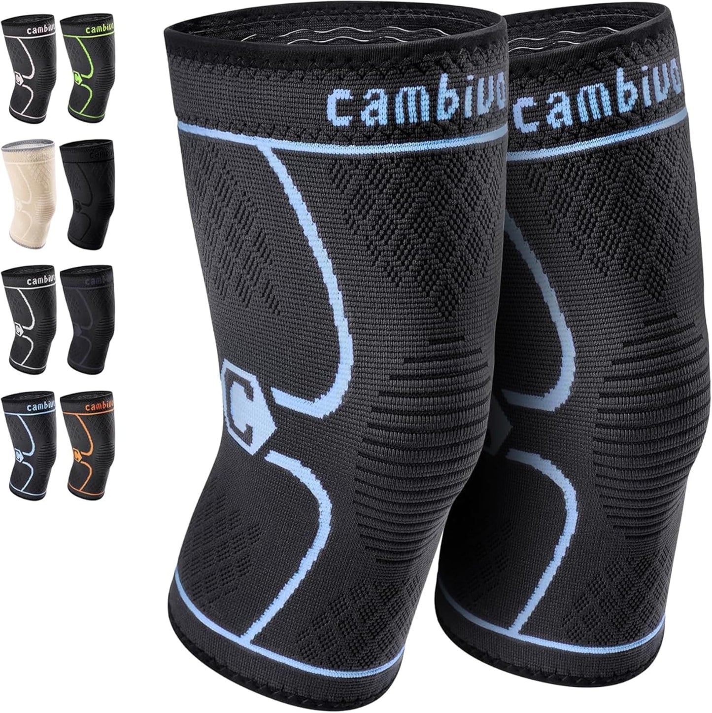 2 Pack Knee Braces for Women & Men, Knee Compression Sleeves for Knee Pain Relief, Knee Support with Non-Slip Silicone, Breathable, for Running, Workout, Weightlifting & Daily Use, Arthritis Support (Black, Medium)