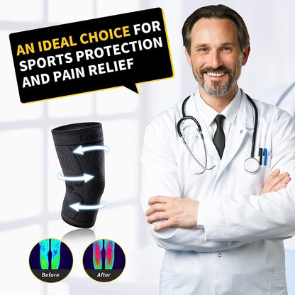 2 Pack Knee Braces for Women & Men, Knee Compression Sleeves for Knee Pain Relief, Knee Support with Non-Slip Silicone, Breathable, for Running, Workout, Weightlifting & Daily Use, Arthritis Support (Black, Medium)