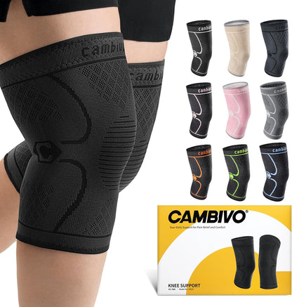 2 Pack Knee Braces for Women & Men, Knee Compression Sleeves for Knee Pain Relief, Knee Support with Non-Slip Silicone, Breathable, for Running, Workout, Weightlifting & Daily Use, Arthritis Support (Black, Medium)