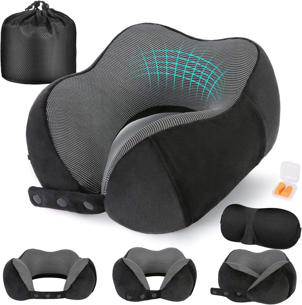 Neck Pillow for Traveling, Travel Pillows for Airplanes Black