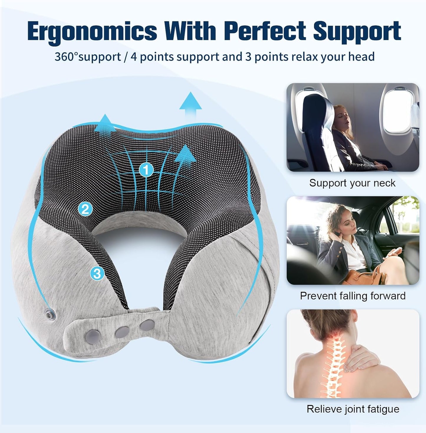 Neck Pillow for Traveling, Travel Pillows for Airplanes Black
