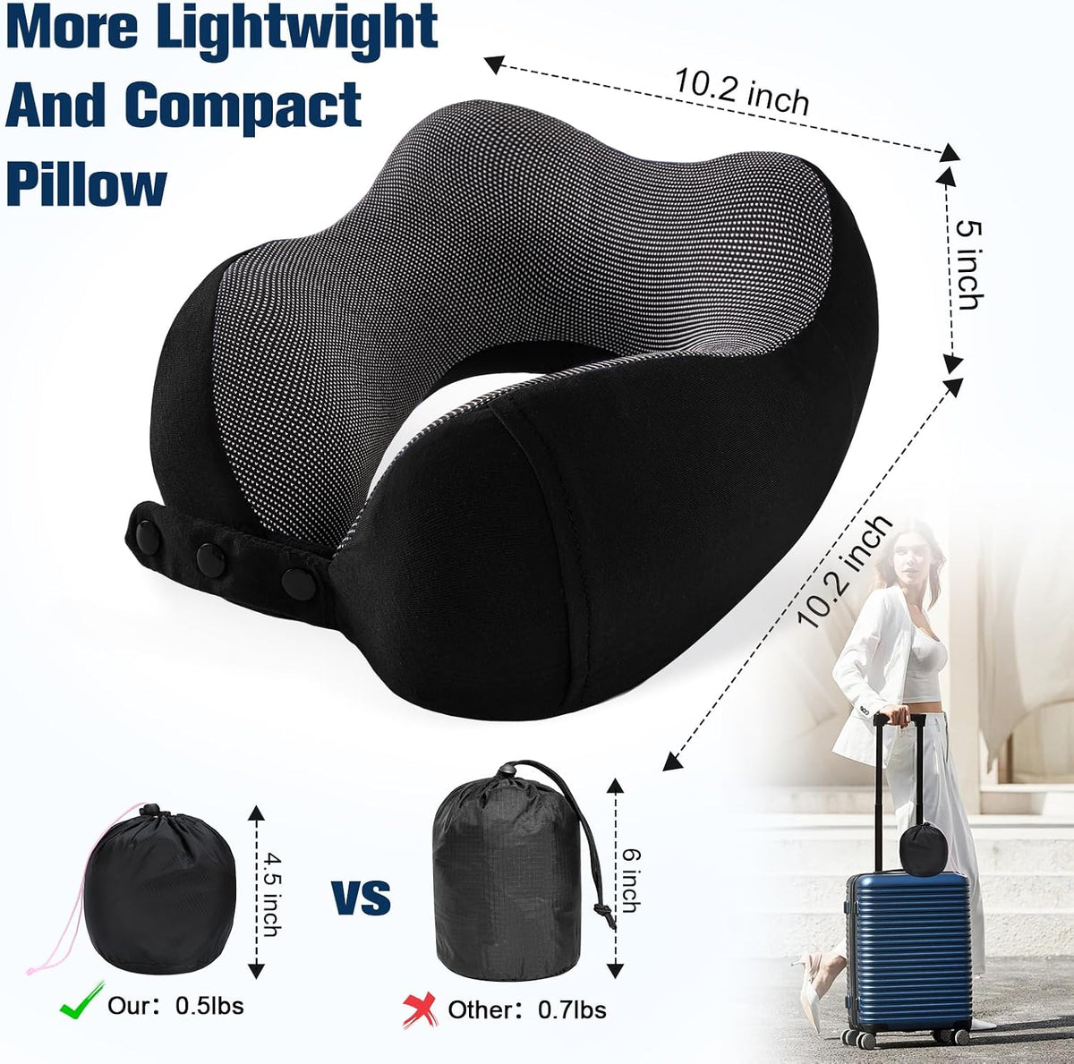 Neck Pillow for Traveling, Travel Pillows for Airplanes Black