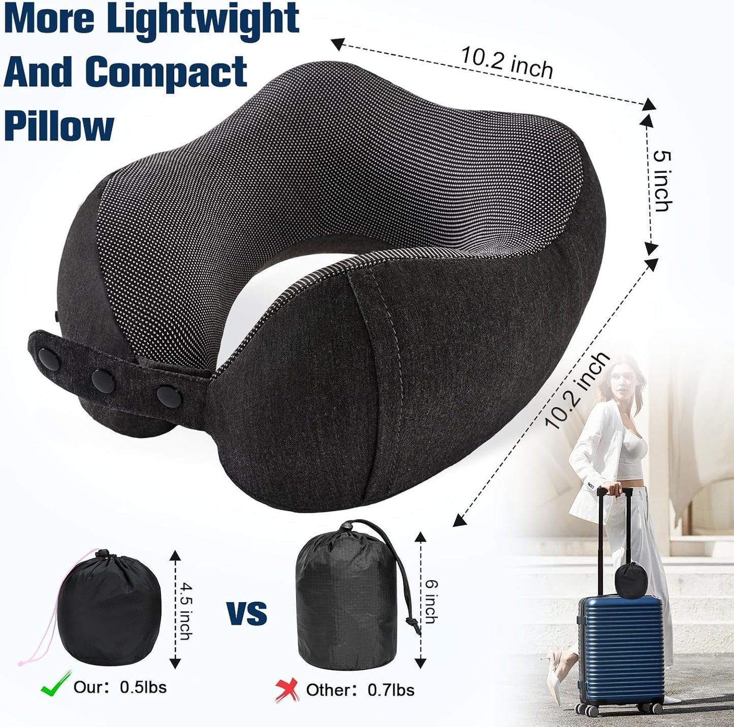 Neck Pillow for Traveling, Travel Pillows for Airplanes Black