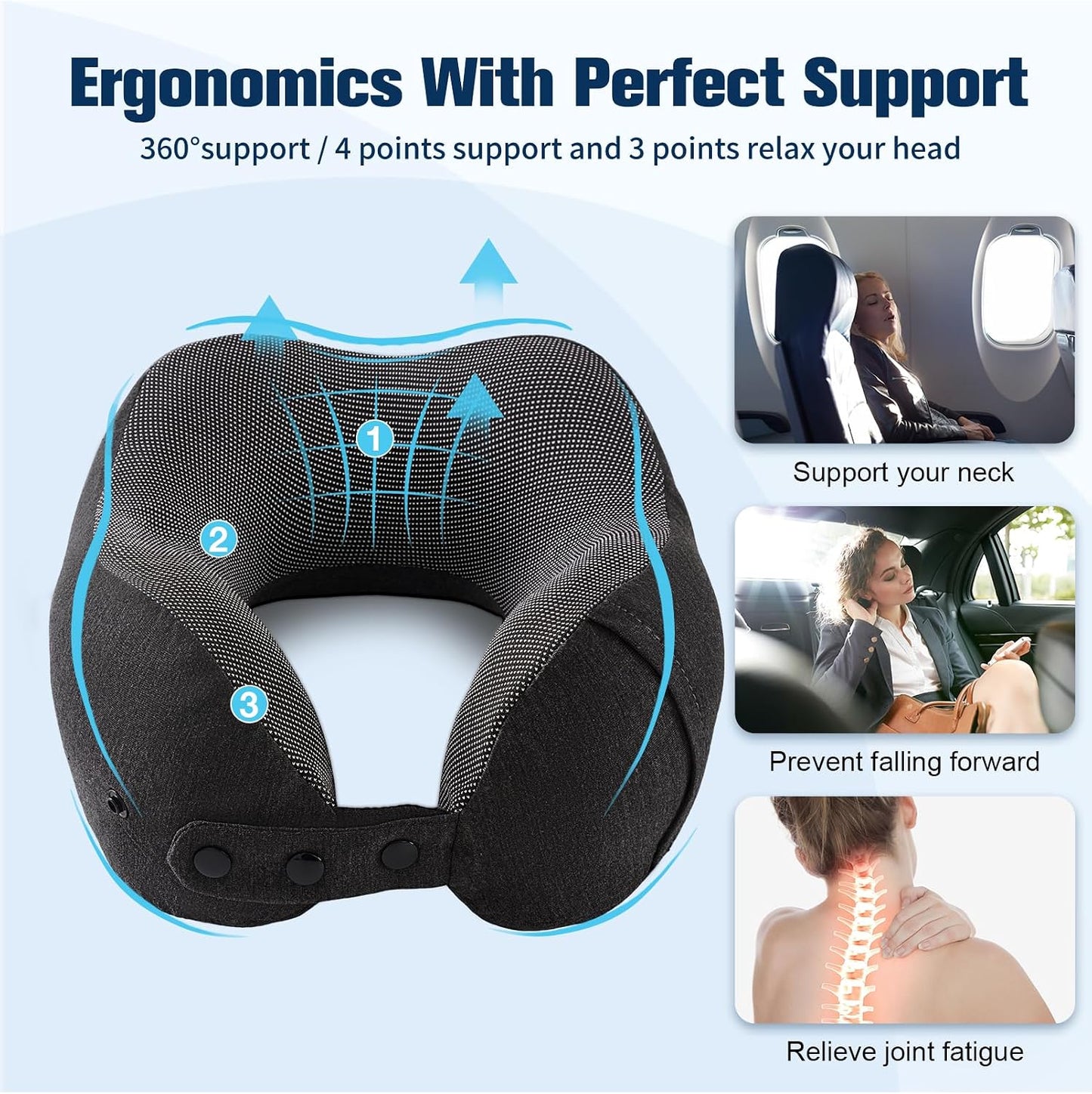 Neck Pillow for Traveling, Travel Pillows for Airplanes Black