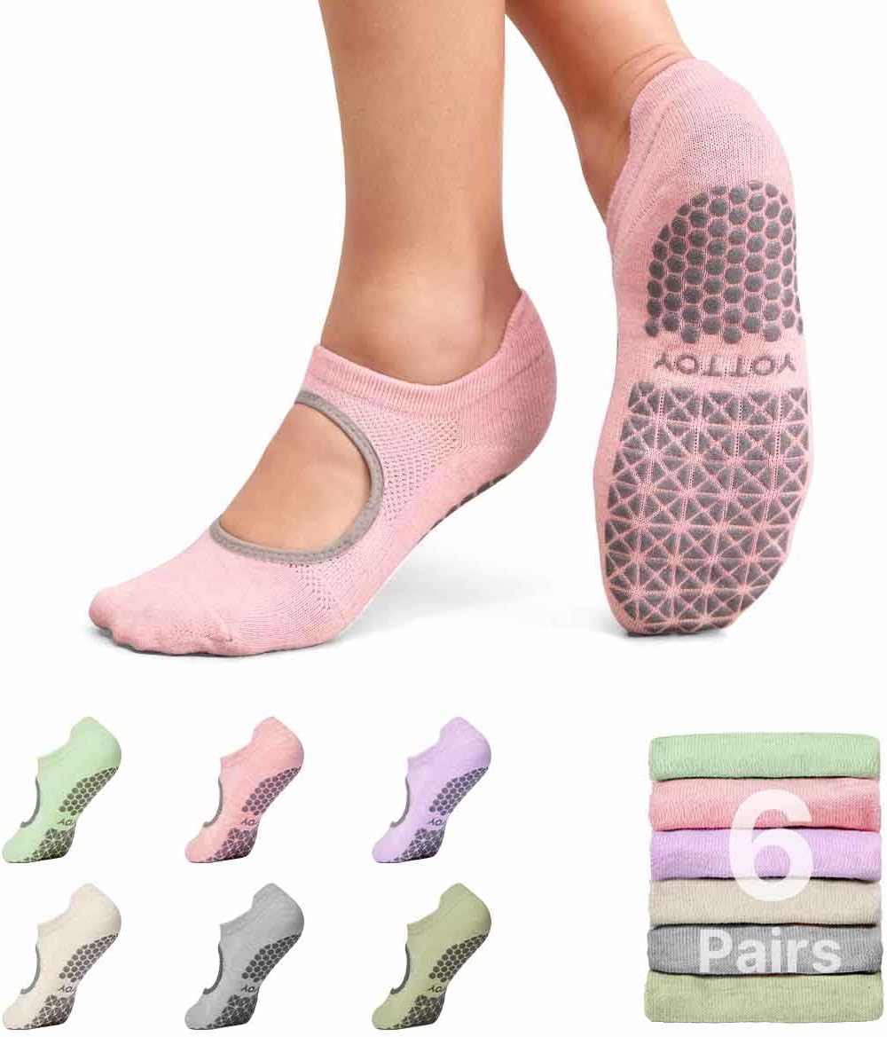 Pilates Socks for Women(6 Pairs)–Breathable, Grip-Enhanced Non-Slip Yoga Socks, Durable & Perfect for Home Workouts