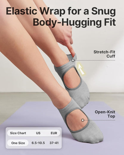 Pilates Socks for Women(6 Pairs)–Breathable, Grip-Enhanced Non-Slip Yoga Socks, Durable & Perfect for Home Workouts