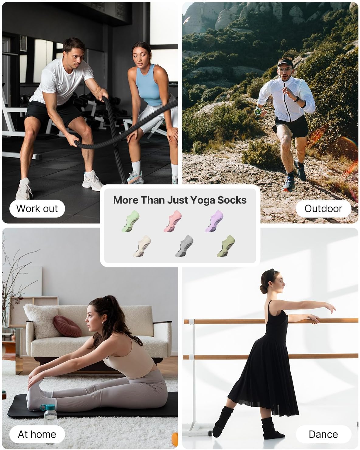 Pilates Socks for Women(6 Pairs)–Breathable, Grip-Enhanced Non-Slip Yoga Socks, Durable & Perfect for Home Workouts