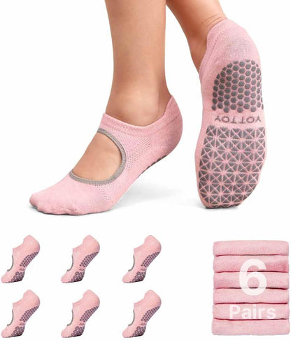 Pilates Socks for Women(6 Pairs)–Breathable, Grip-Enhanced Non-Slip Yoga Socks, Durable & Perfect for Home Workouts