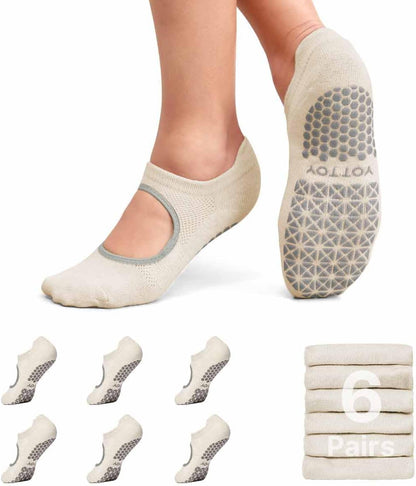 Pilates Socks for Women(6 Pairs)–Breathable, Grip-Enhanced Non-Slip Yoga Socks, Durable & Perfect for Home Workouts