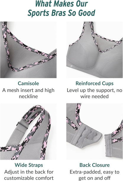 Full Figure Plus Size No-Bounce Camisole Sports Bra Wirefree #1066 - Colors C