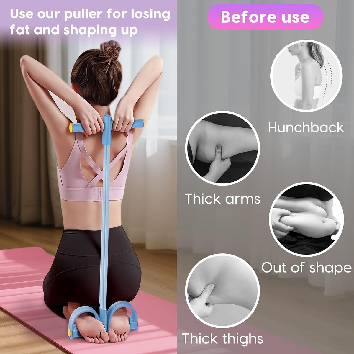 Resistance Bands with Handles, 6-Tube Elastic Pedal Resistance Band for Working Out, Durable Natural Rubber Exercise Bands, Multifunction Exercise Equipment for Abdomen, Waist, Arm, Leg Stretching