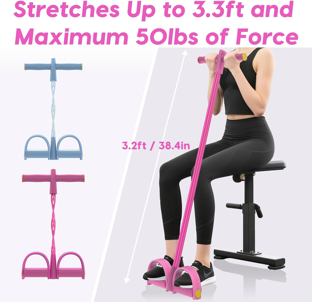 Resistance Bands with Handles, 6-Tube Elastic Pedal Resistance Band for Working Out, Durable Natural Rubber Exercise Bands, Multifunction Exercise Equipment for Abdomen, Waist, Arm, Leg Stretching