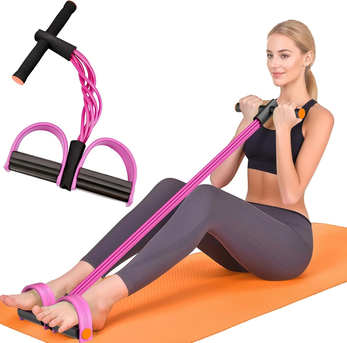 Resistance Bands with Handles, 6-Tube Elastic Pedal Resistance Band for Working Out, Durable Natural Rubber Exercise Bands, Multifunction Exercise Equipment for Abdomen, Waist, Arm, Leg Stretching