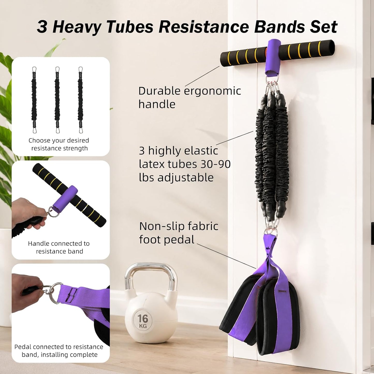 Resistance Bands with Handles, 6-Tube Elastic Pedal Resistance Band for Working Out, Durable Natural Rubber Exercise Bands, Multifunction Exercise Equipment for Abdomen, Waist, Arm, Leg Stretching