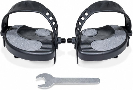 Katai - 9/16 Inch Thread Replacement Exercise Bike Pedals with Durable PVC Straps - Heavy-Duty Stationary Spin Cycling Pedals - Complete with Installation Spanner Tool