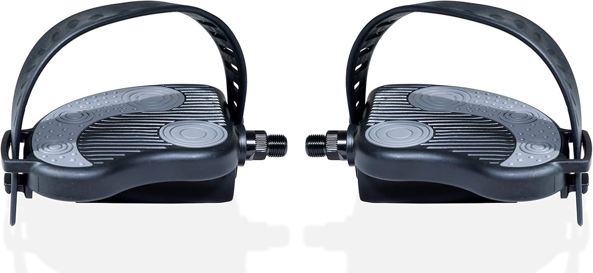 Katai - 9/16 Inch Thread Replacement Exercise Bike Pedals with Durable PVC Straps - Heavy-Duty Stationary Spin Cycling Pedals - Complete with Installation Spanner Tool