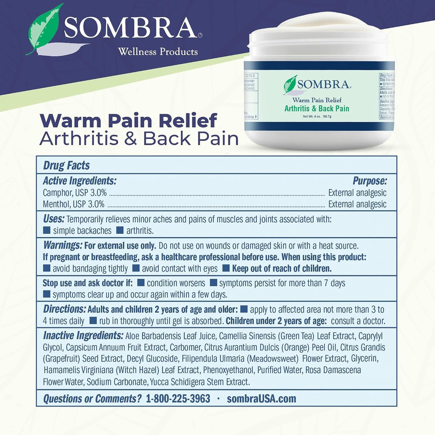 Sombra Warm Pain Relief 8 oz Jar for Arthritis, Back Pain & Pre-Exercise