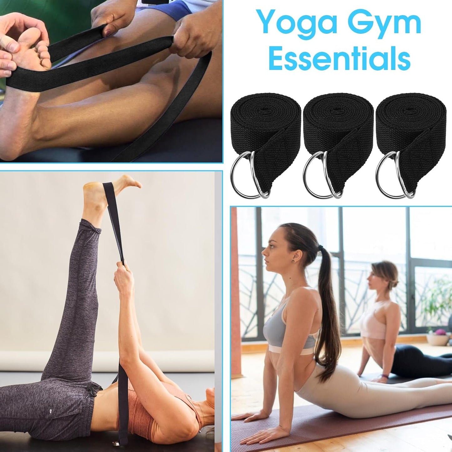 12 Pcs Yoga Strap 6Ft Exercise Stretch Bands for Flexibility with Adjustable Metal D Ring Buckle Loop Stretch Strap Non Elastic Yoga Belt Yoga Exercise Adjustable Straps for Pilates
