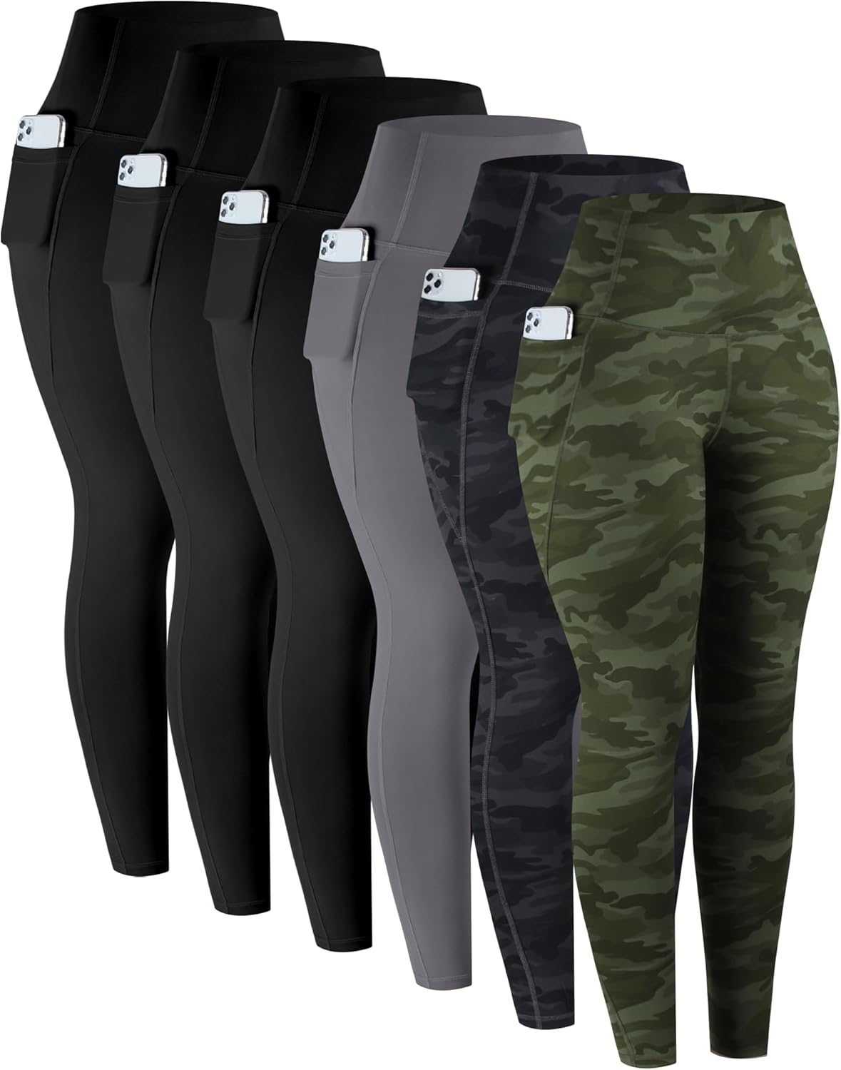 Leggings with Pockets for Women, 6 Packs Soft High Waisted Tummy Control Workout Yoga Pants