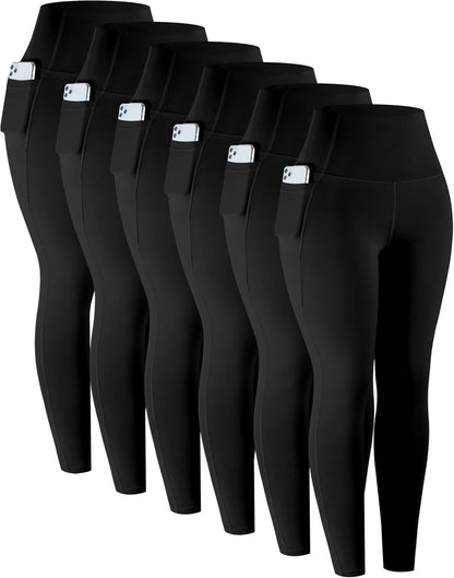 Leggings with Pockets for Women, 6 Packs Soft High Waisted Tummy Control Workout Yoga Pants