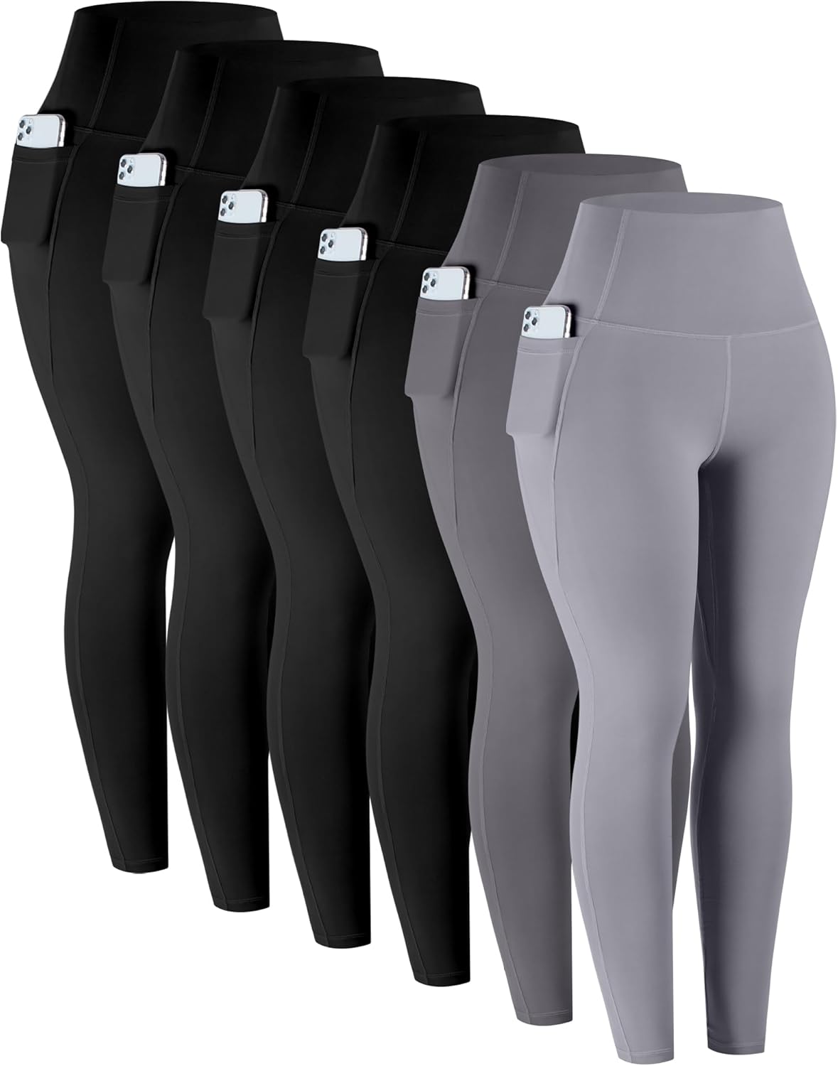 Leggings with Pockets for Women, 6 Packs Soft High Waisted Tummy Control Workout Yoga Pants