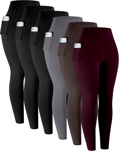 Leggings with Pockets for Women, 6 Packs Soft High Waisted Tummy Control Workout Yoga Pants