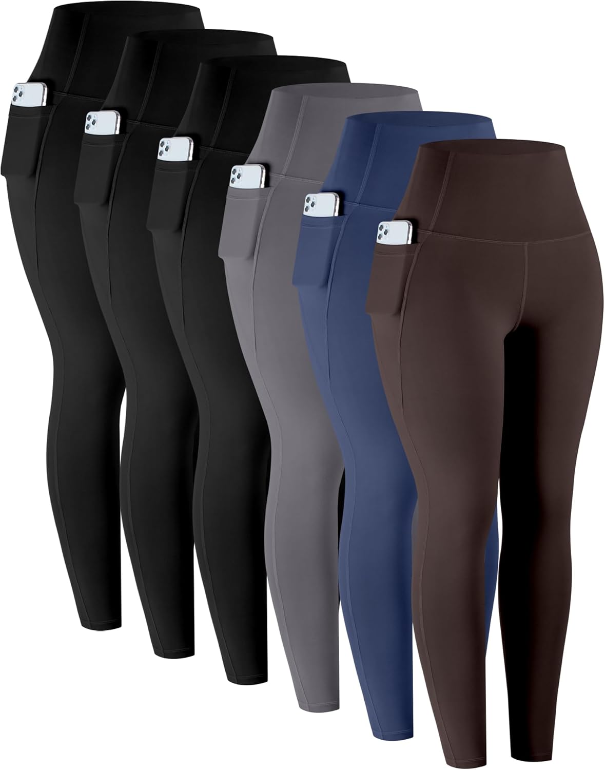 Leggings with Pockets for Women, 6 Packs Soft High Waisted Tummy Control Workout Yoga Pants