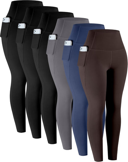 Leggings with Pockets for Women, 6 Packs Soft High Waisted Tummy Control Workout Yoga Pants