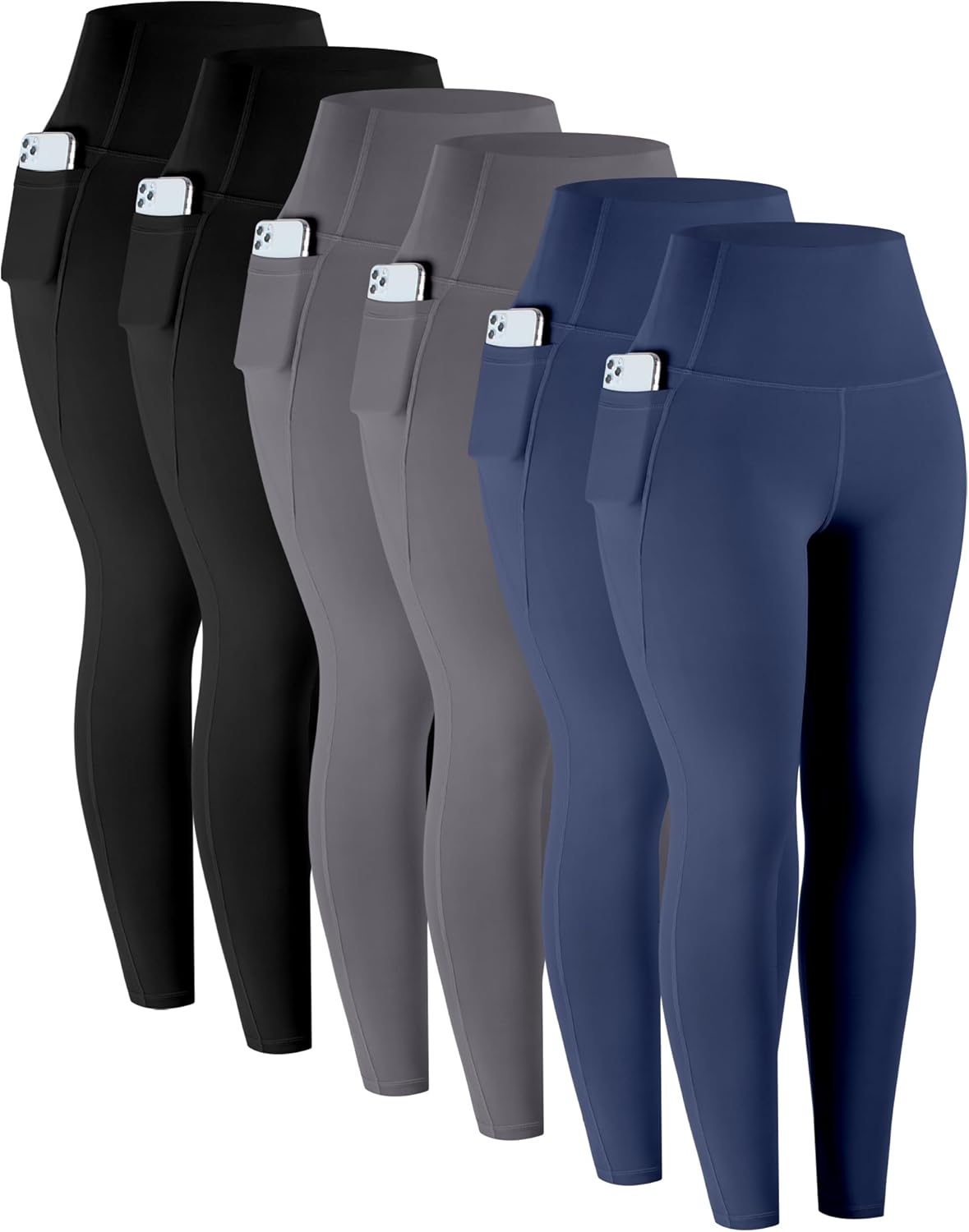 Leggings with Pockets for Women, 6 Packs Soft High Waisted Tummy Control Workout Yoga Pants