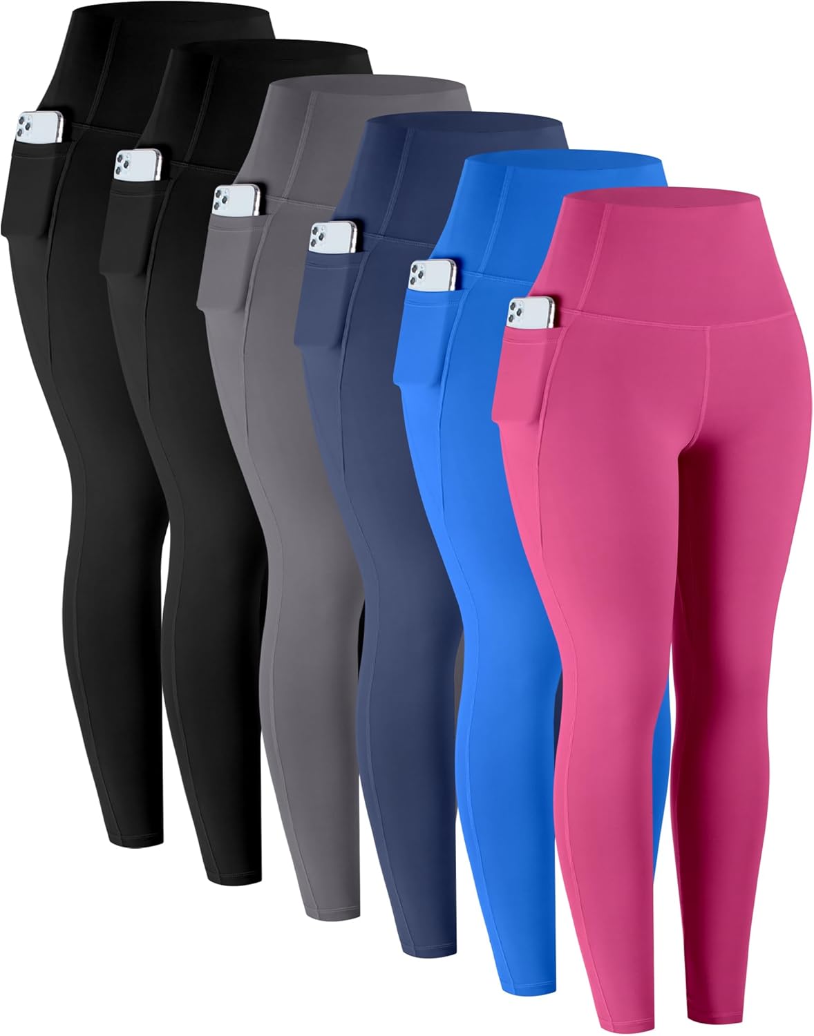 Leggings with Pockets for Women, 6 Packs Soft High Waisted Tummy Control Workout Yoga Pants