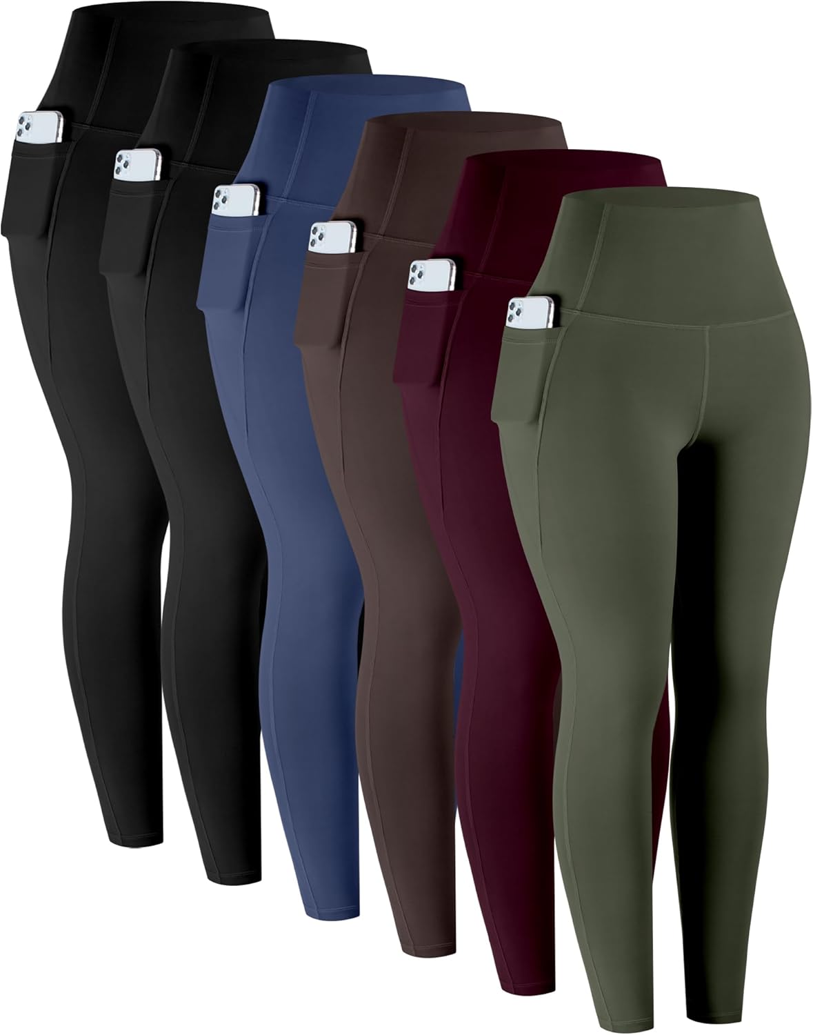 Leggings with Pockets for Women, 6 Packs Soft High Waisted Tummy Control Workout Yoga Pants