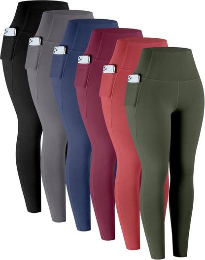 Leggings with Pockets for Women, 6 Packs Soft High Waisted Tummy Control Workout Yoga Pants