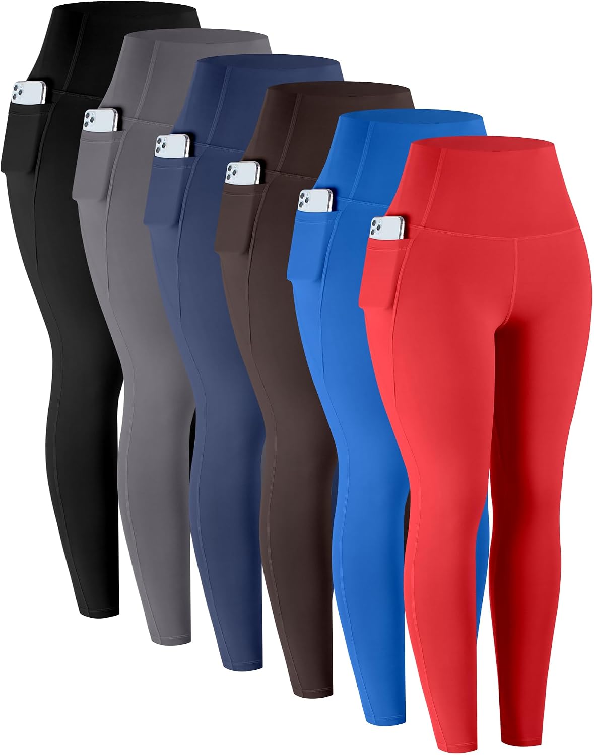 Leggings with Pockets for Women, 6 Packs Soft High Waisted Tummy Control Workout Yoga Pants