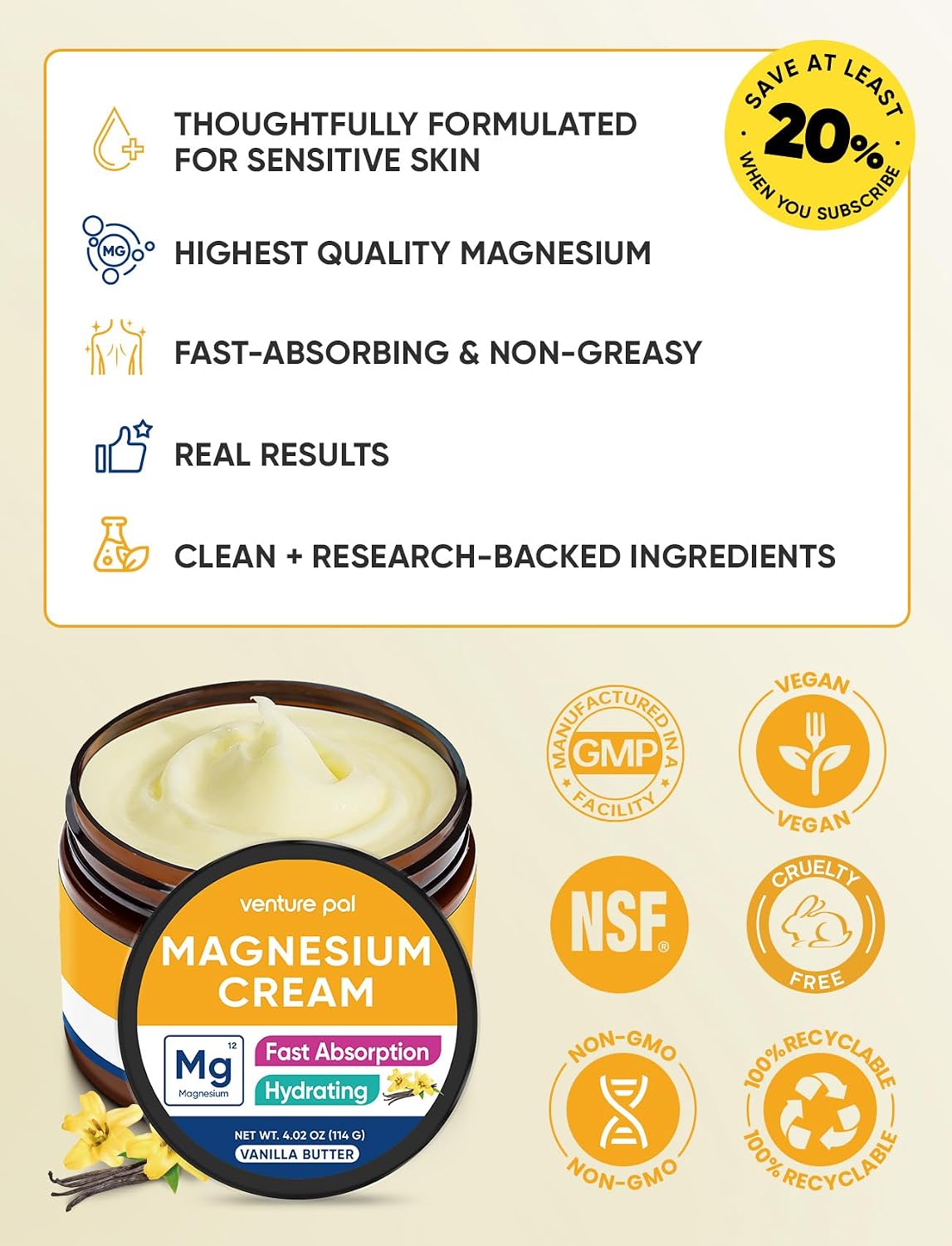 Topical Magnesium Cream, Highly Concentrated Magnesium Lotion