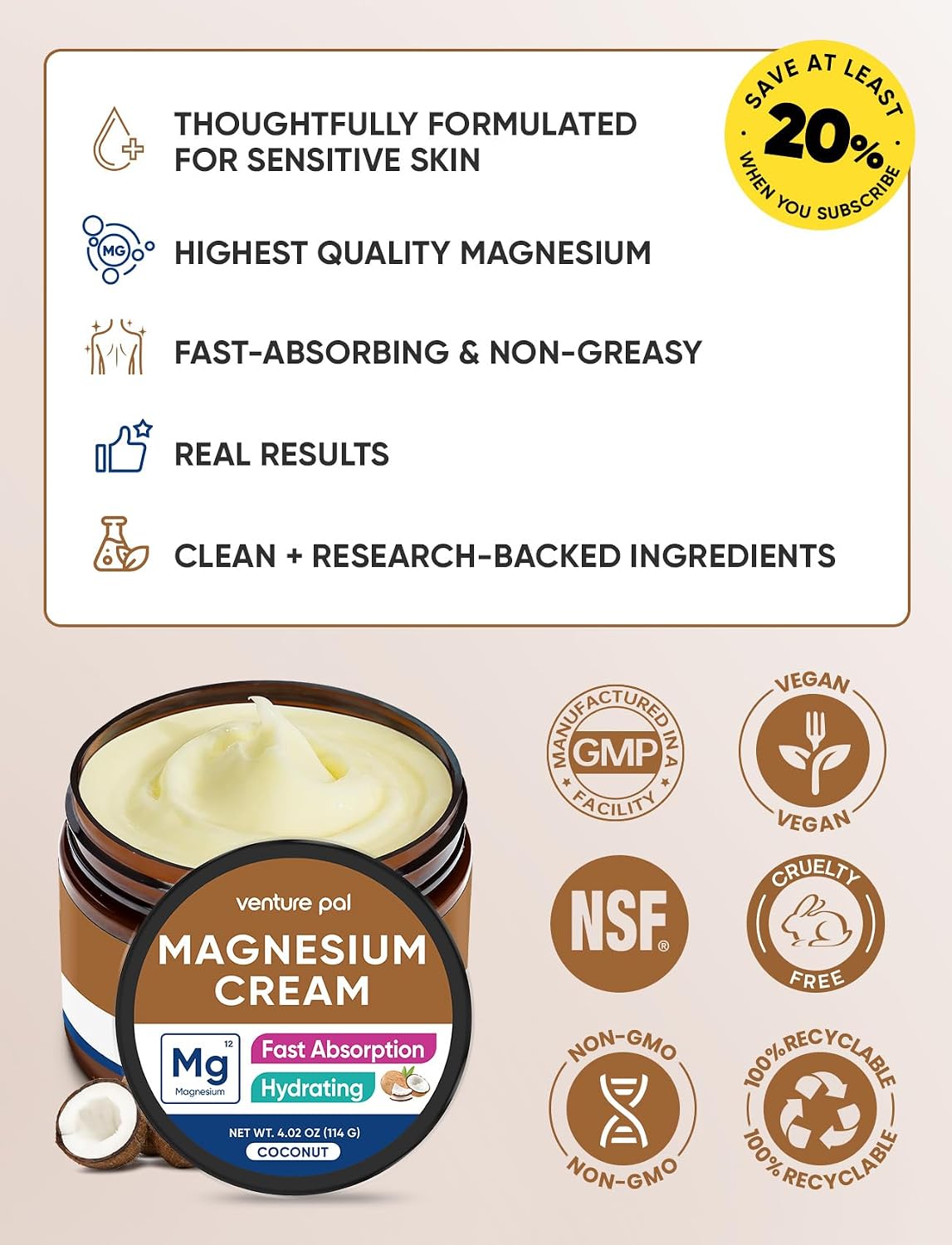 Topical Magnesium Cream, Highly Concentrated Magnesium Lotion